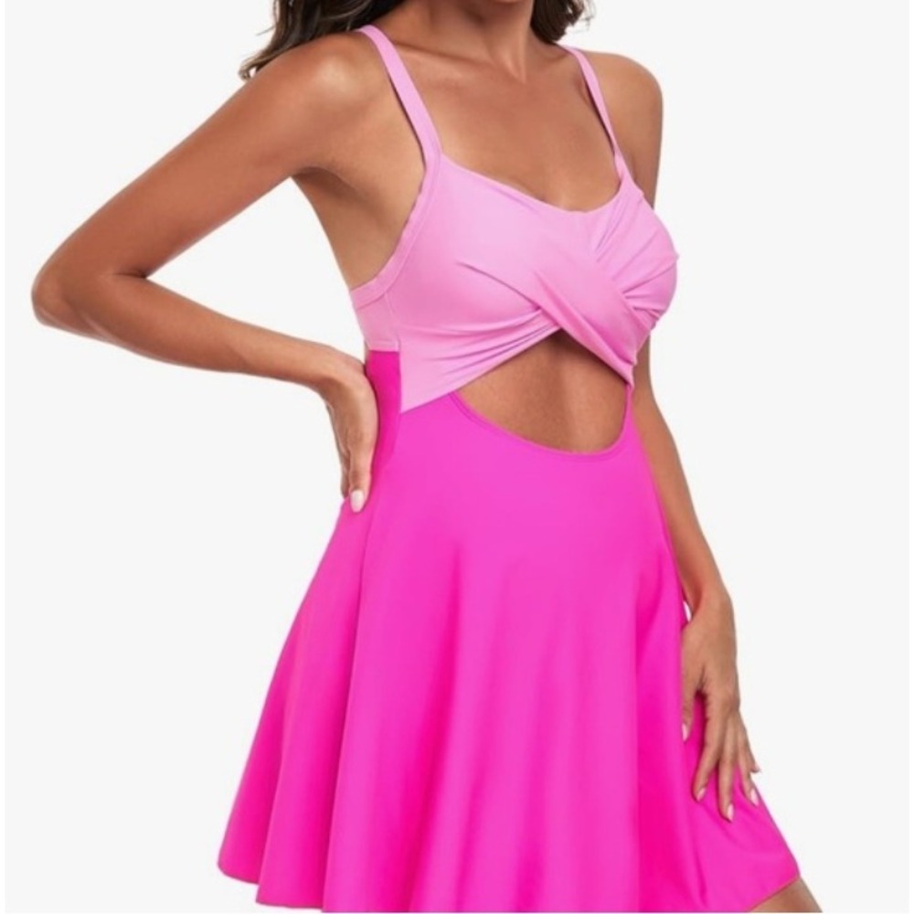 SummerSunshine Pink Twist Front Cutout Maternity Swim‎ Dress 2XL NWT